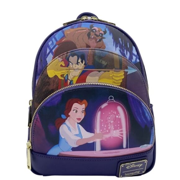 🥀🌹Loungefly Beauty and the beast Triple Pocket Exclusive Mini Backpack - Picture 1 of 6